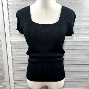 JONES NEW YORK (petite) Stretchy Knit Short Sleeve Top Black-PM